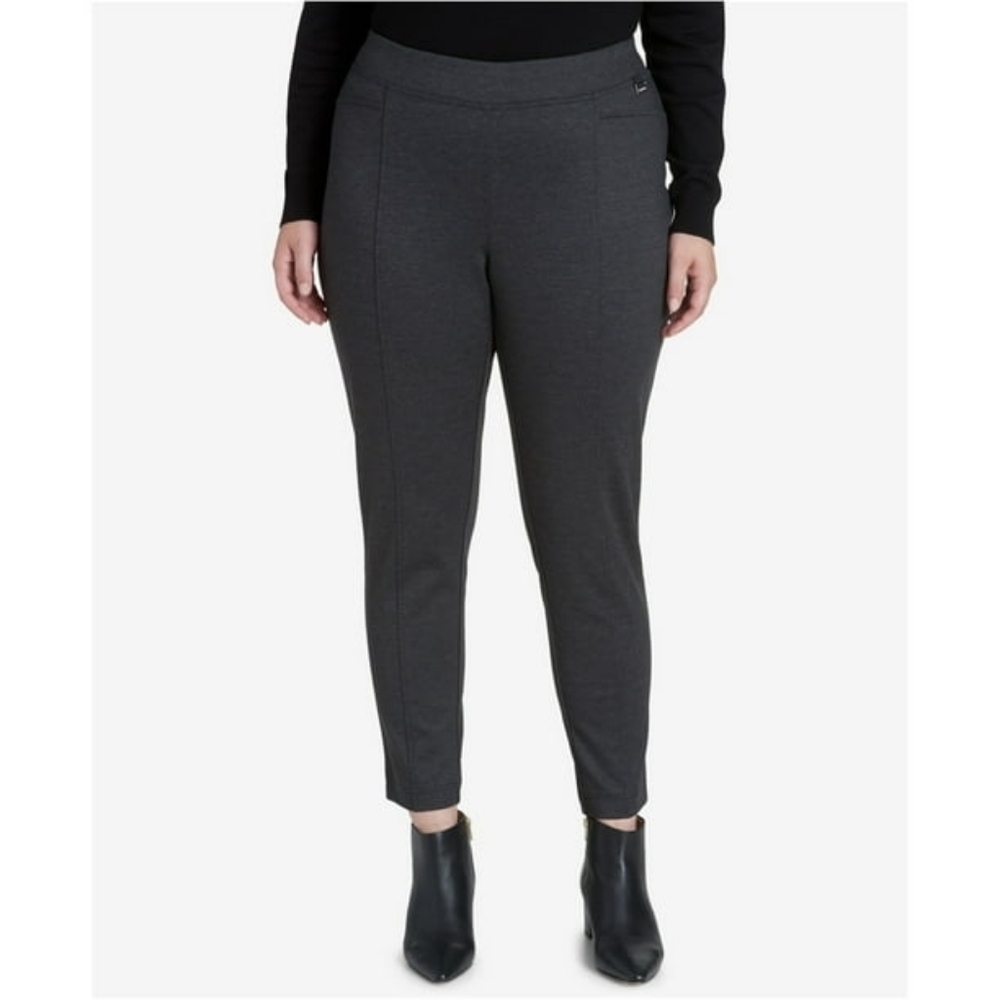 NWT Calvin Klein Black Grey Ponte Knit Elastic Pull On Career Pants Size 2X